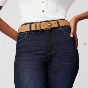 WHBM Brown Leather Belt with Gold - Black Braided Buckle - Size Small